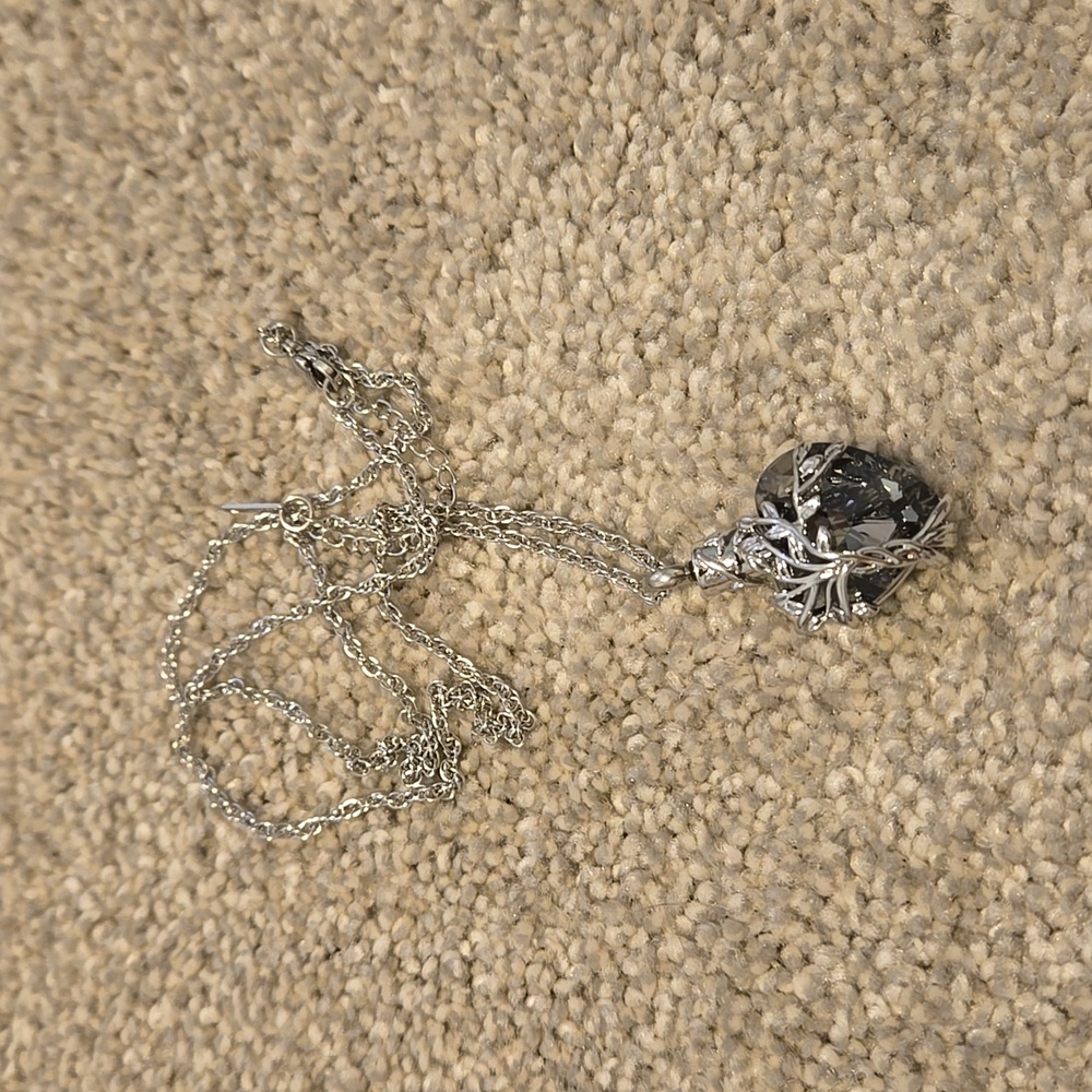 Heart Tree of Life Urn Necklace for Ashes Silver Stainless Steel Black Crystal - Picture 2 of 4